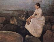 Edvard Munch The Lady sitting the bank of the sea painting